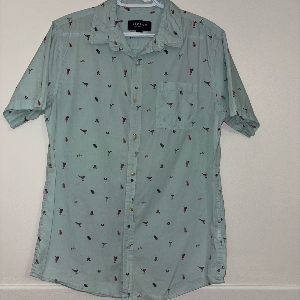PacSun Men's light blue Patterned Button Down Shirt